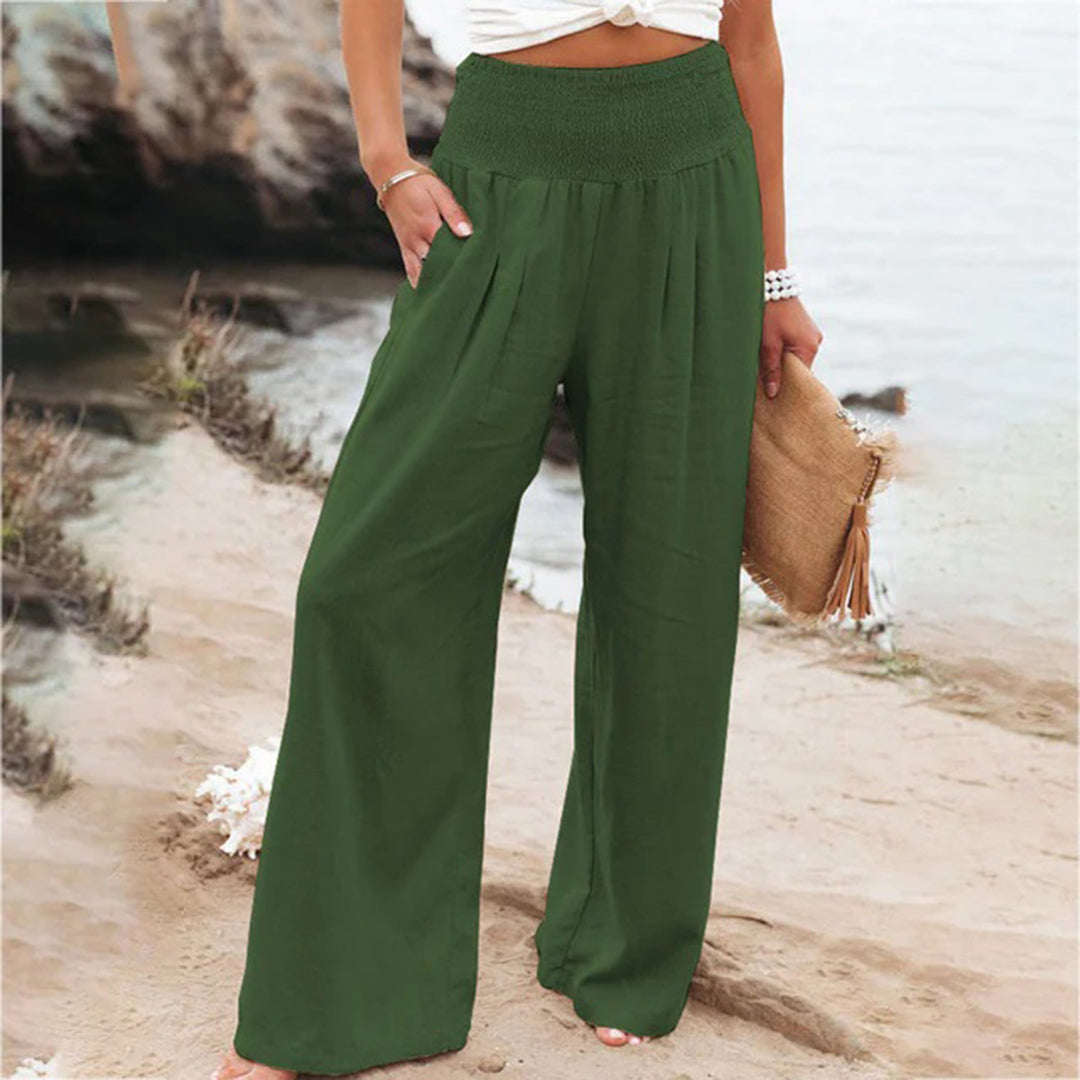 Broek met wijde pijpen - Luchtige zomerbroek met hoge taille voor dames-Boutique Moda