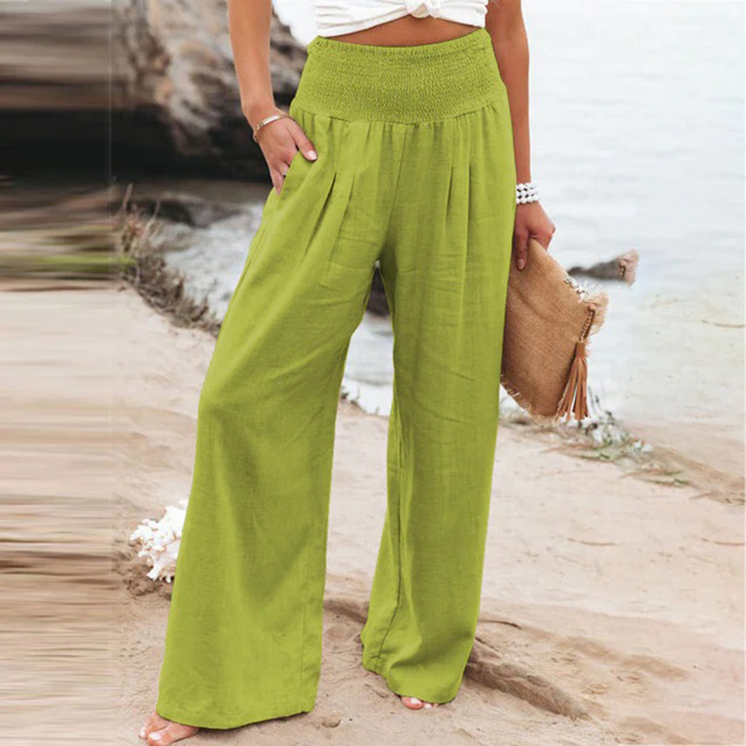 Broek met wijde pijpen - Luchtige zomerbroek met hoge taille voor dames-Boutique Moda