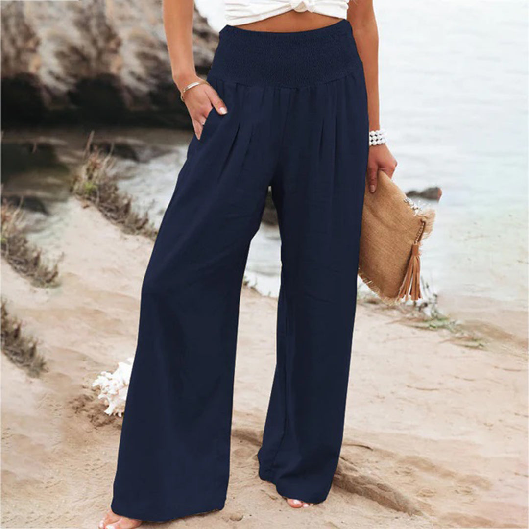 Broek met wijde pijpen - Luchtige zomerbroek met hoge taille voor dames-Boutique Moda