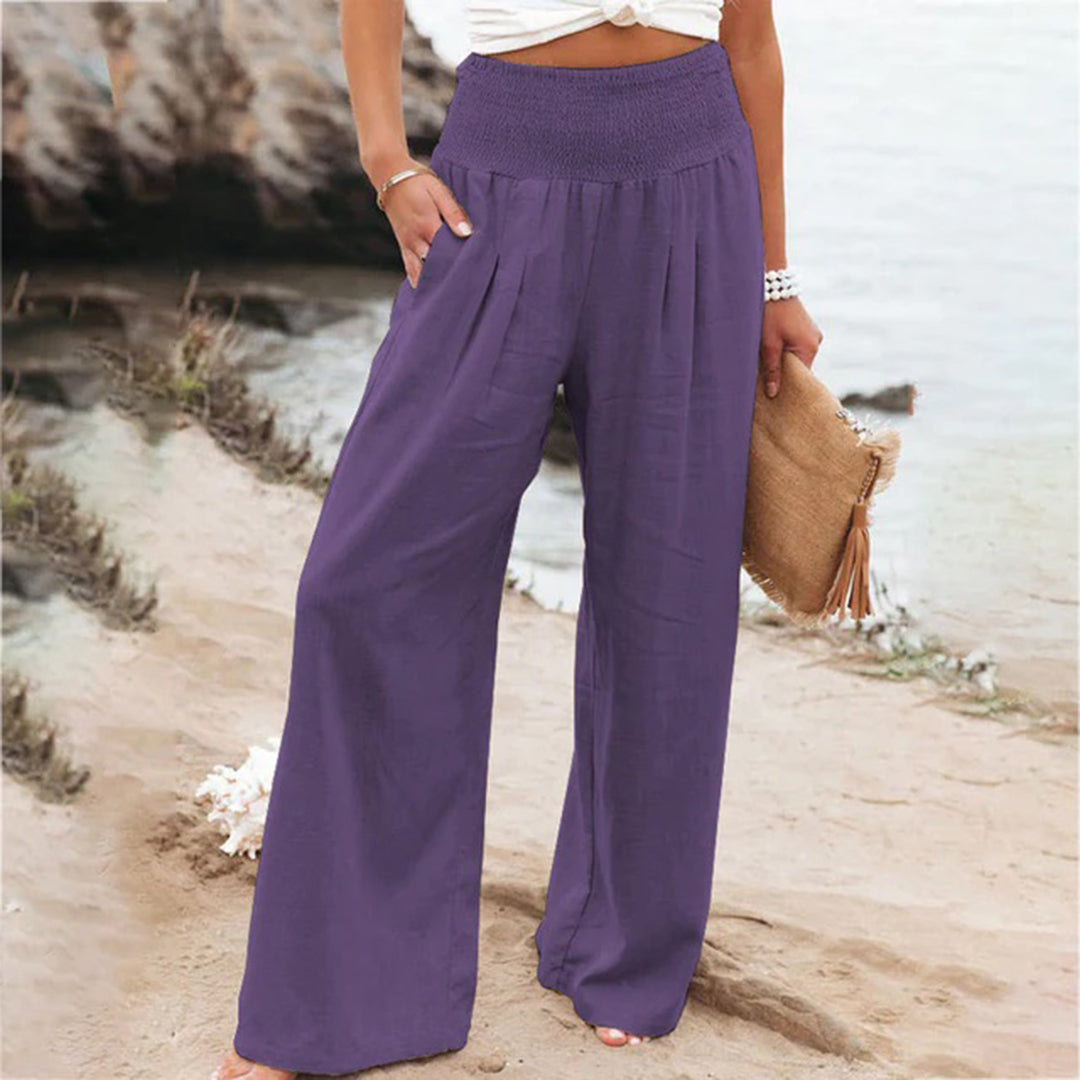 Broek met wijde pijpen - Luchtige zomerbroek met hoge taille voor dames-Boutique Moda