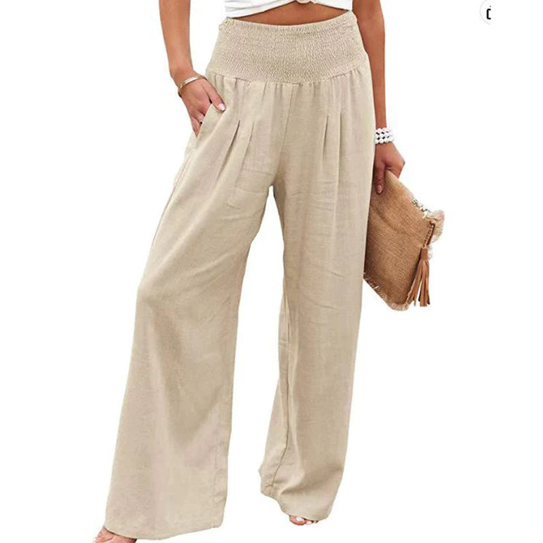 Broek met wijde pijpen - Luchtige zomerbroek met hoge taille voor dames-Boutique Moda