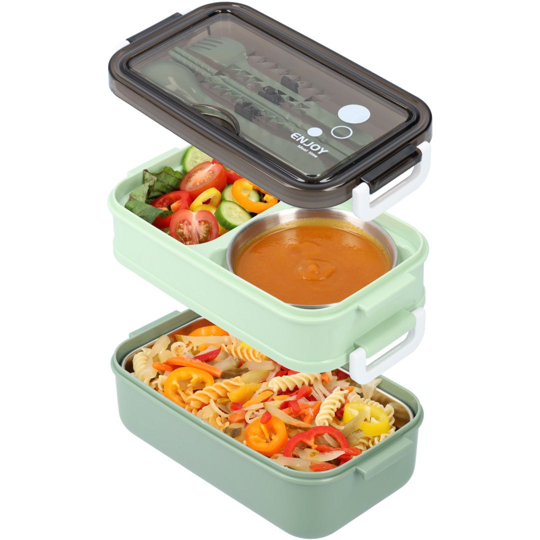 Broodtrommel met Soepbeker | Lunchbox 2 Lagen en Bestek-Boutique Moda