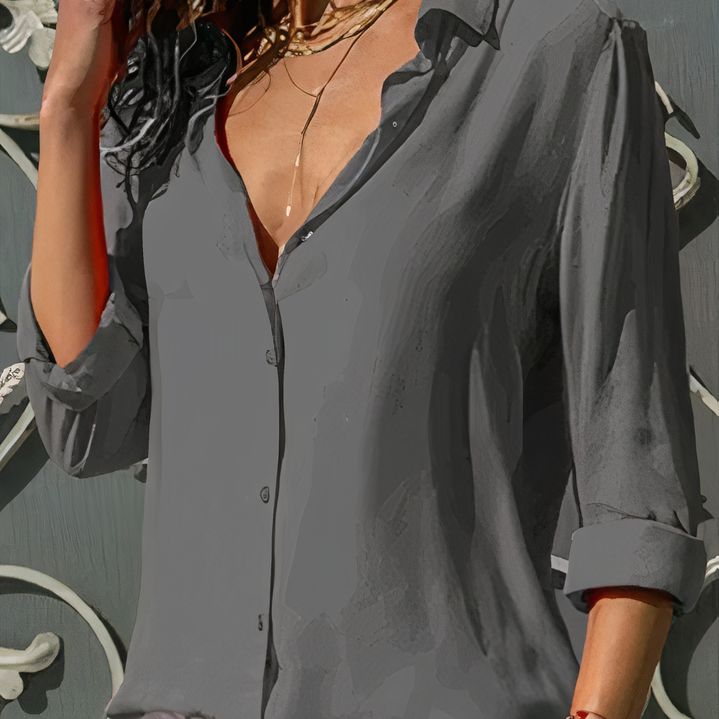Button-Up Blouse | Los model | Lange Mouw | Dames Button-Up Shirt | Vrouwen Blouse-Boutique Moda