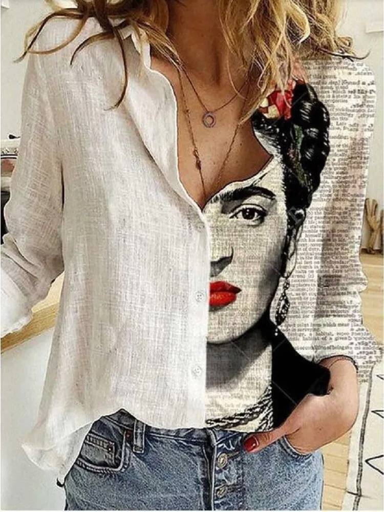 Button-Up Blouse | Los model | Lange Mouw | Linnen Shirt | Dameskleding-Boutique Moda