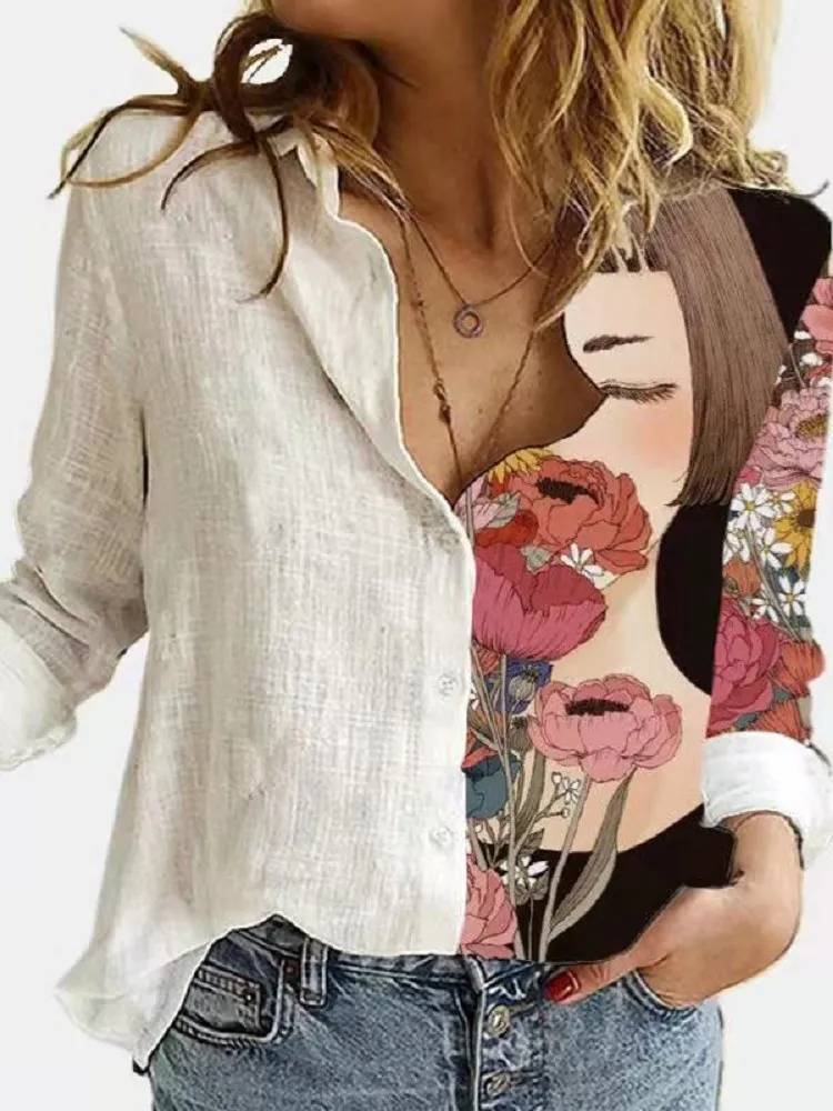 Button-Up Blouse | Los model | Lange Mouw | Linnen Shirt | Dameskleding-Boutique Moda