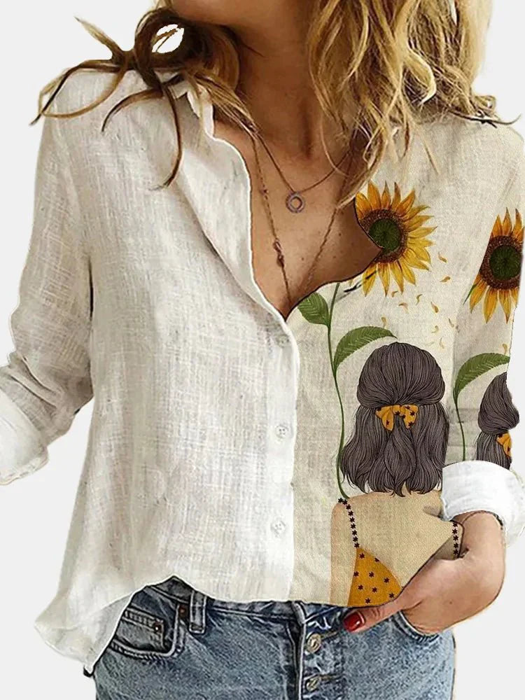 Button-Up Blouse | Los model | Lange Mouw | Linnen Shirt | Dameskleding-Boutique Moda