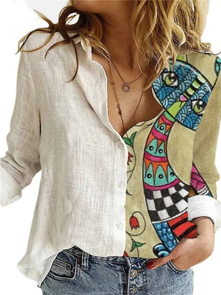 Button-Up Blouse | Los model | Lange Mouw | Linnen Shirt | Dameskleding-Boutique Moda