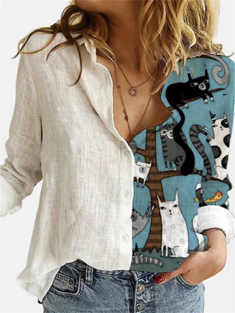 Button-Up Blouse | Los model | Lange Mouw | Linnen Shirt | Dameskleding-Boutique Moda