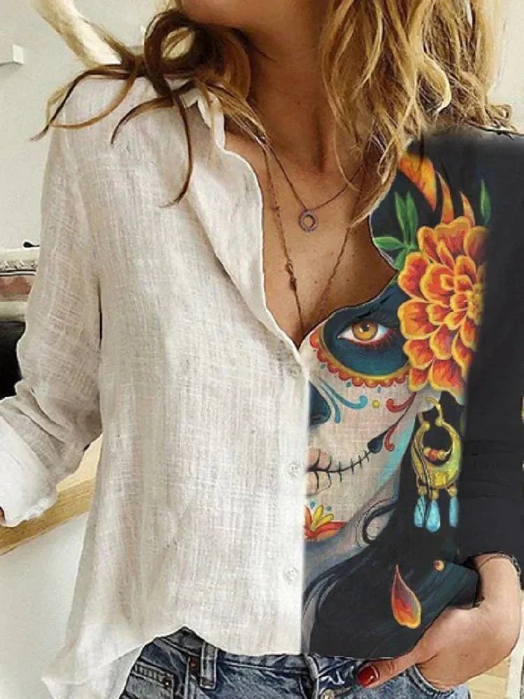 Button-Up Blouse | Los model | Lange Mouw | Linnen Shirt | Dameskleding-Boutique Moda