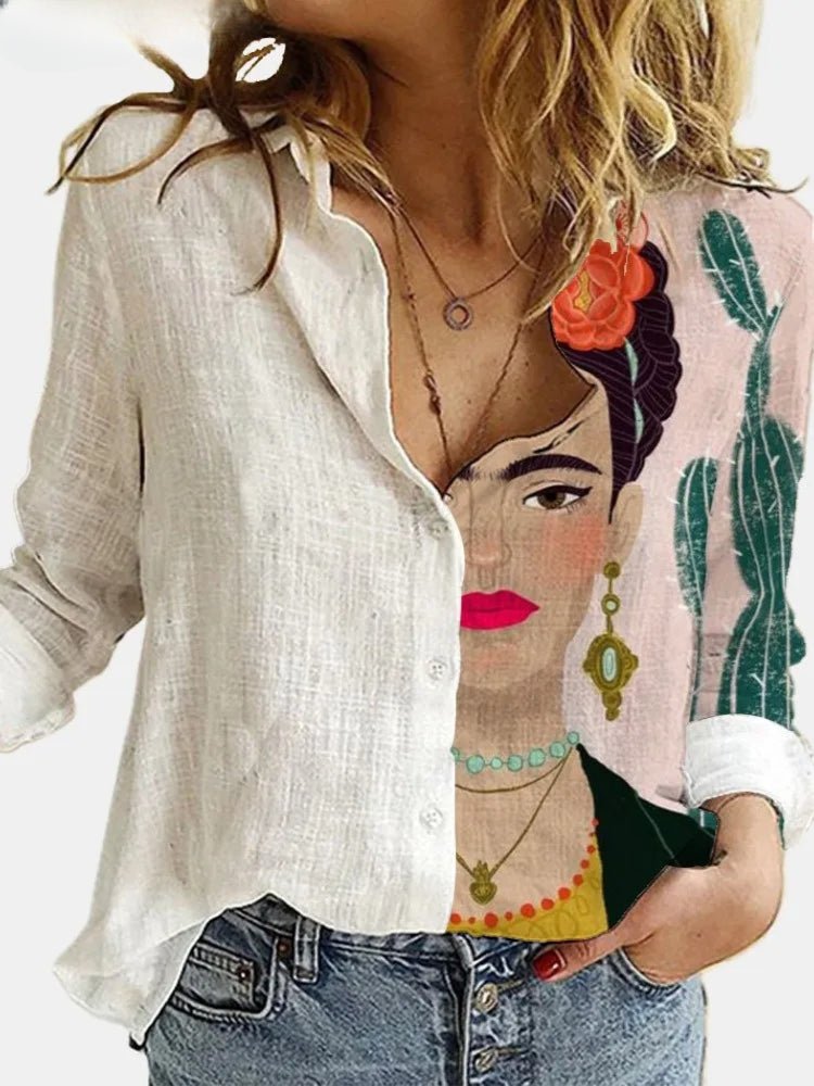 Button-Up Blouse | Los model | Lange Mouw | Linnen Shirt | Dameskleding-Boutique Moda