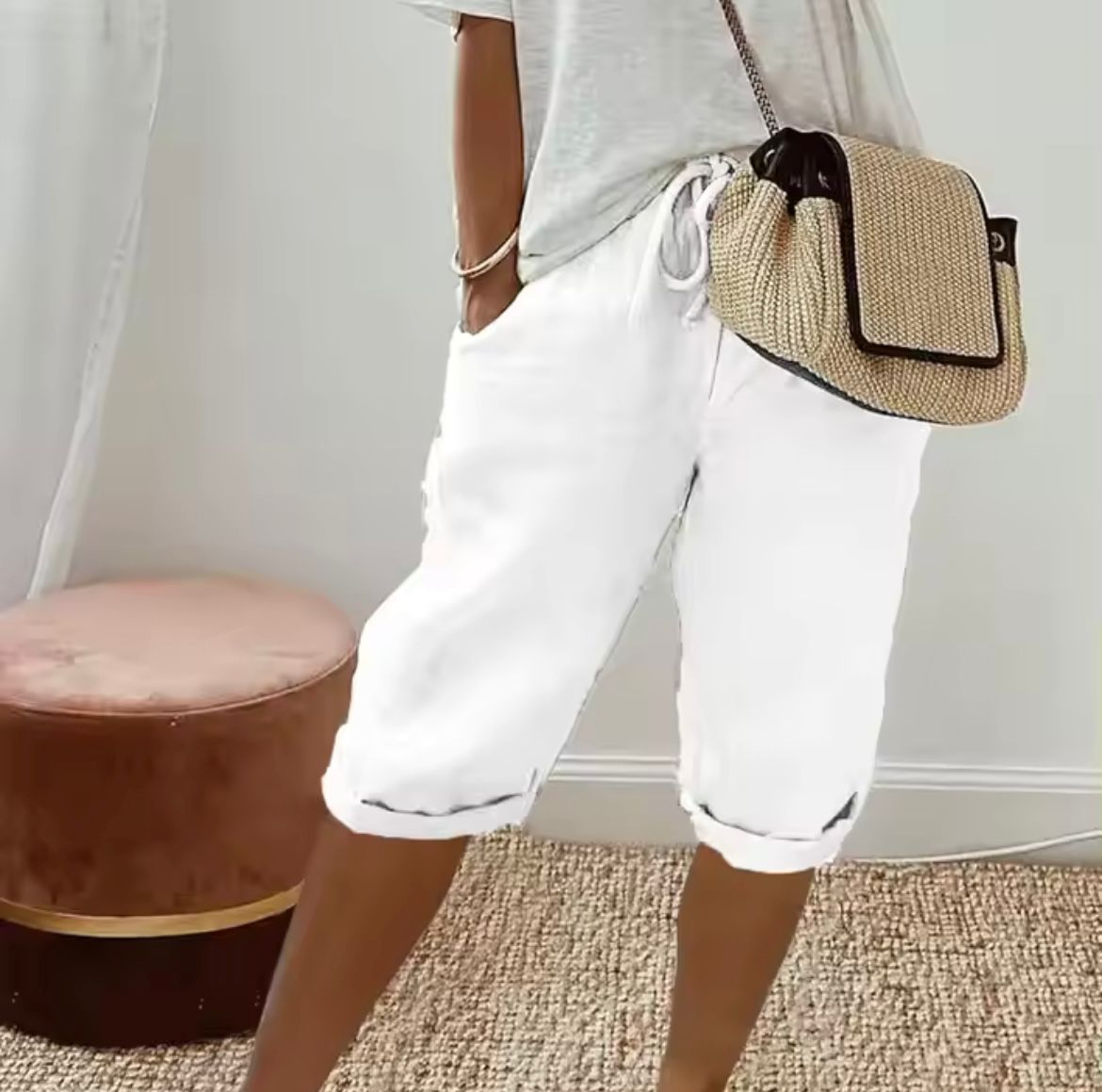 Capri-broek - Casual, cropped linnen zomerbroek voor dames-Boutique Moda