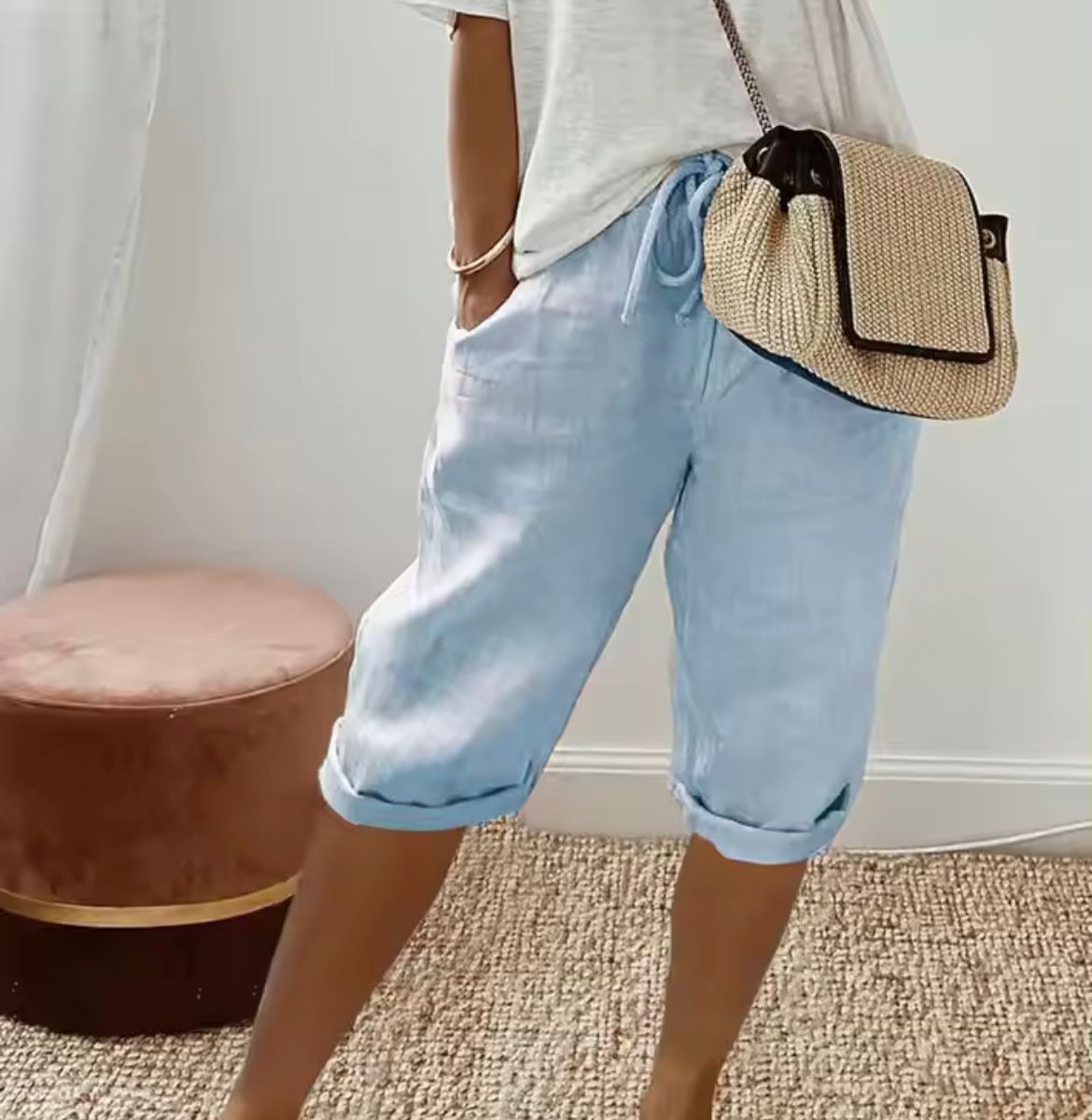 Capri-broek - Casual, cropped linnen zomerbroek voor dames-Boutique Moda