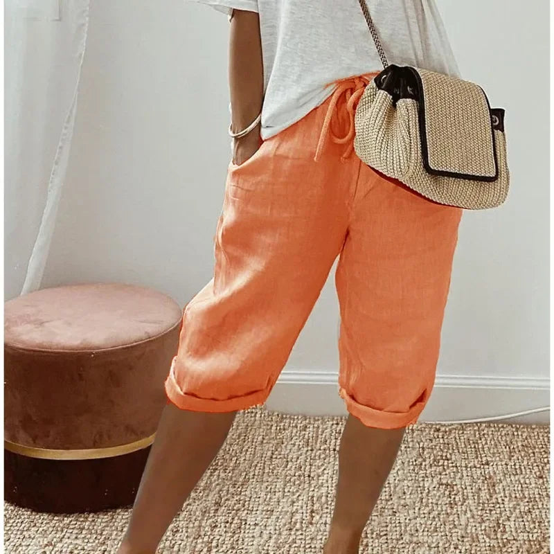 Capri-broek - Casual, cropped linnen zomerbroek voor dames-Boutique Moda