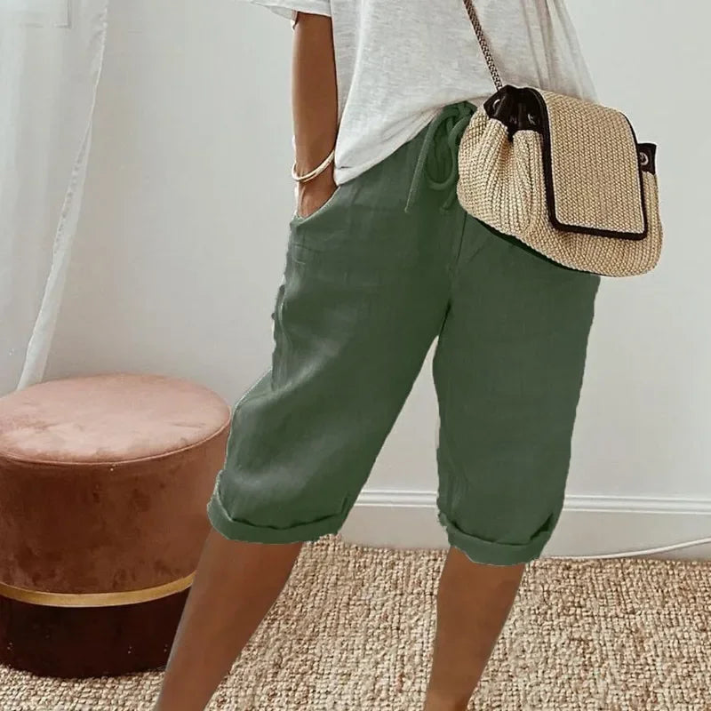 Capri-broek - Casual, cropped linnen zomerbroek voor dames-Boutique Moda