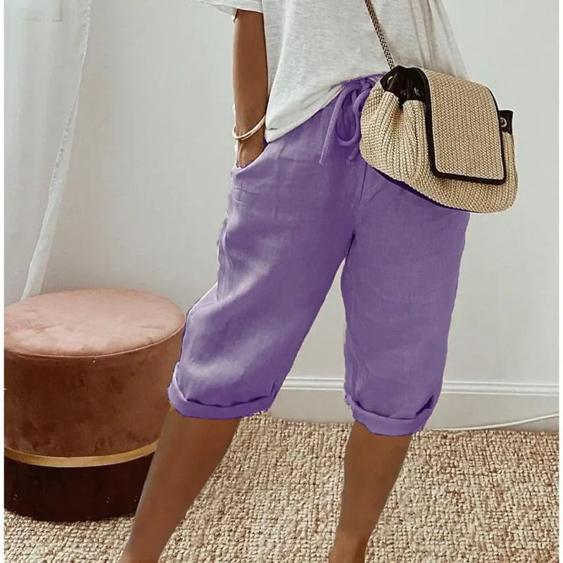 Capri-broek - Casual, cropped linnen zomerbroek voor dames-Boutique Moda