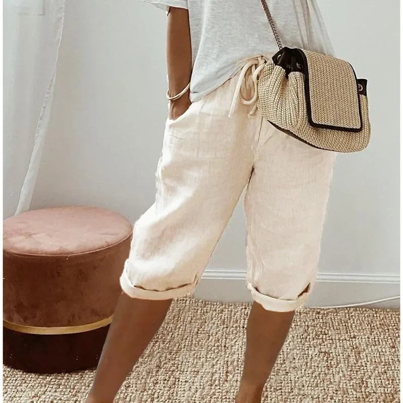 Capri-broek - Casual, cropped linnen zomerbroek voor dames-Boutique Moda