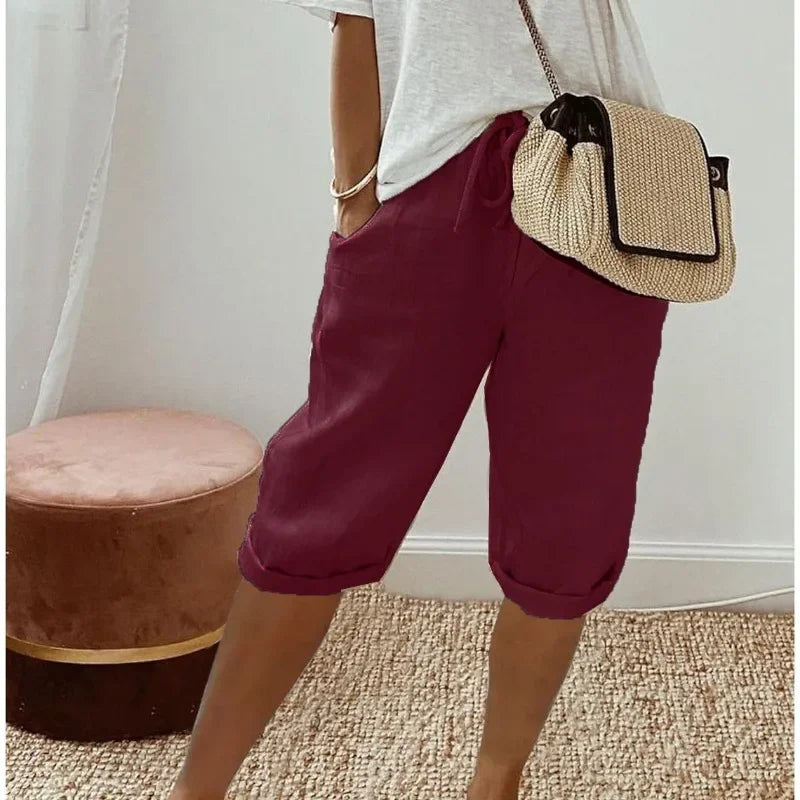 Capri-broek - Casual, cropped linnen zomerbroek voor dames-Boutique Moda
