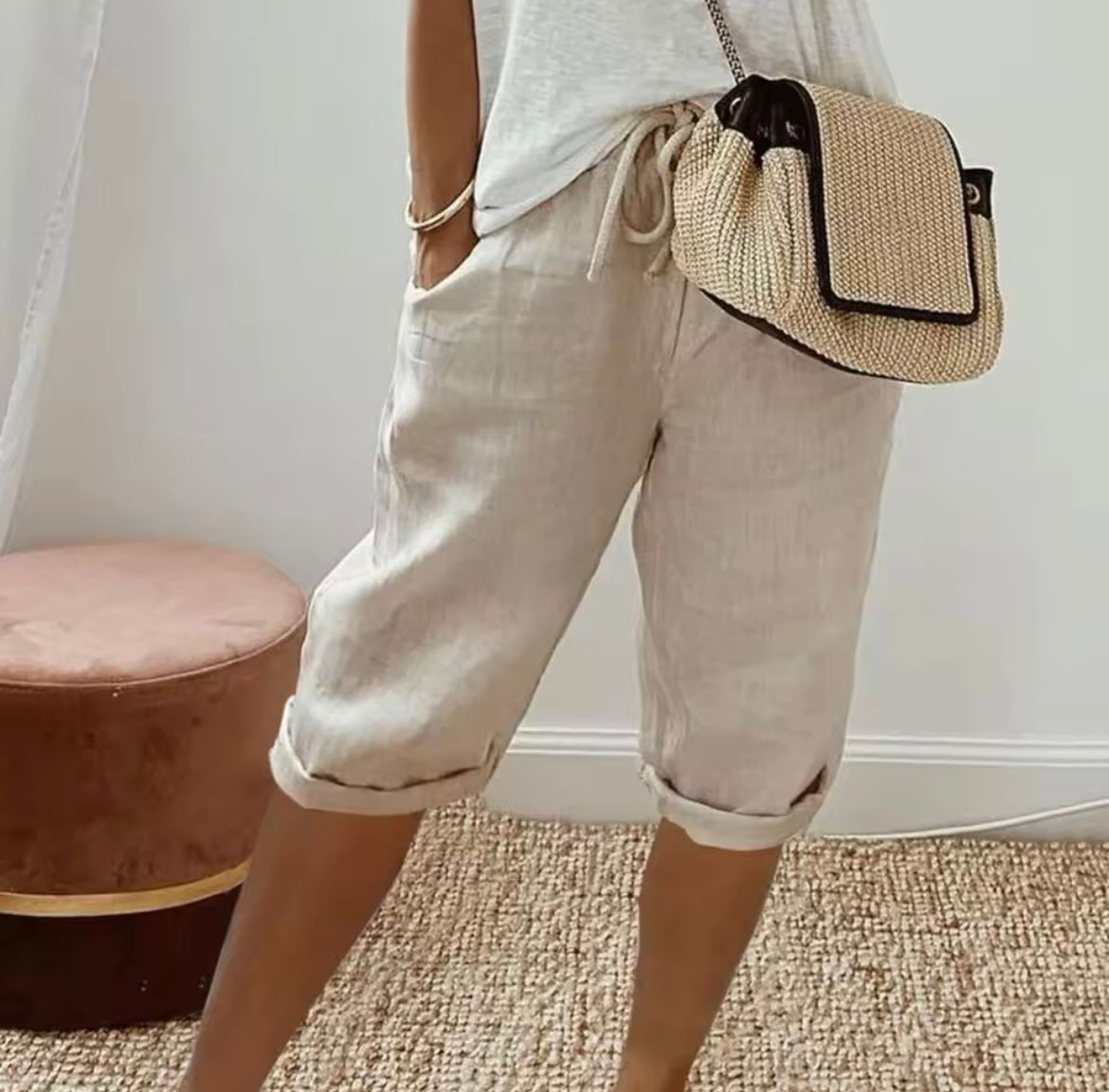 Capri-broek - Casual, cropped linnen zomerbroek voor dames-Boutique Moda