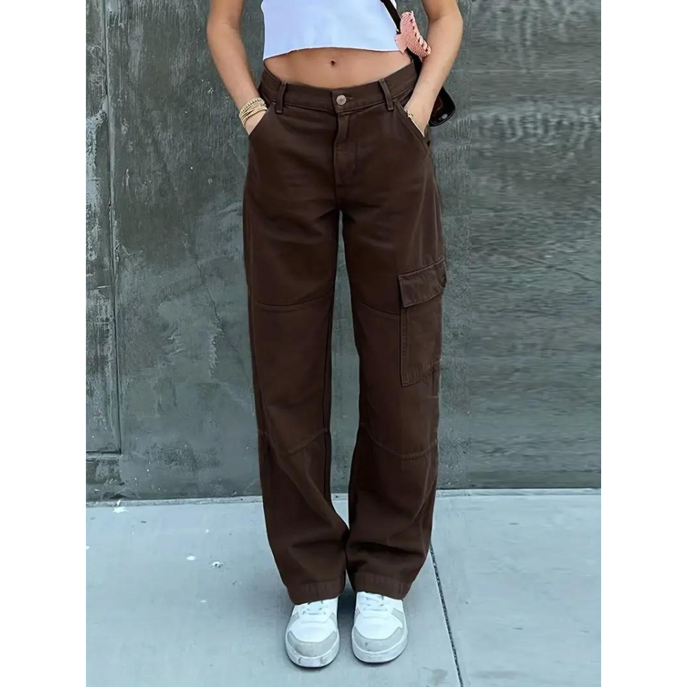 Cargo Broek | Rechte Pijp | Normale Taille | Losvallende Broek | Damesbroek-Boutique Moda
