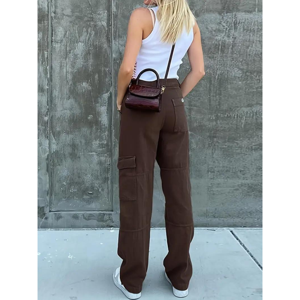 Cargo Broek | Rechte Pijp | Normale Taille | Losvallende Broek | Damesbroek-Boutique Moda