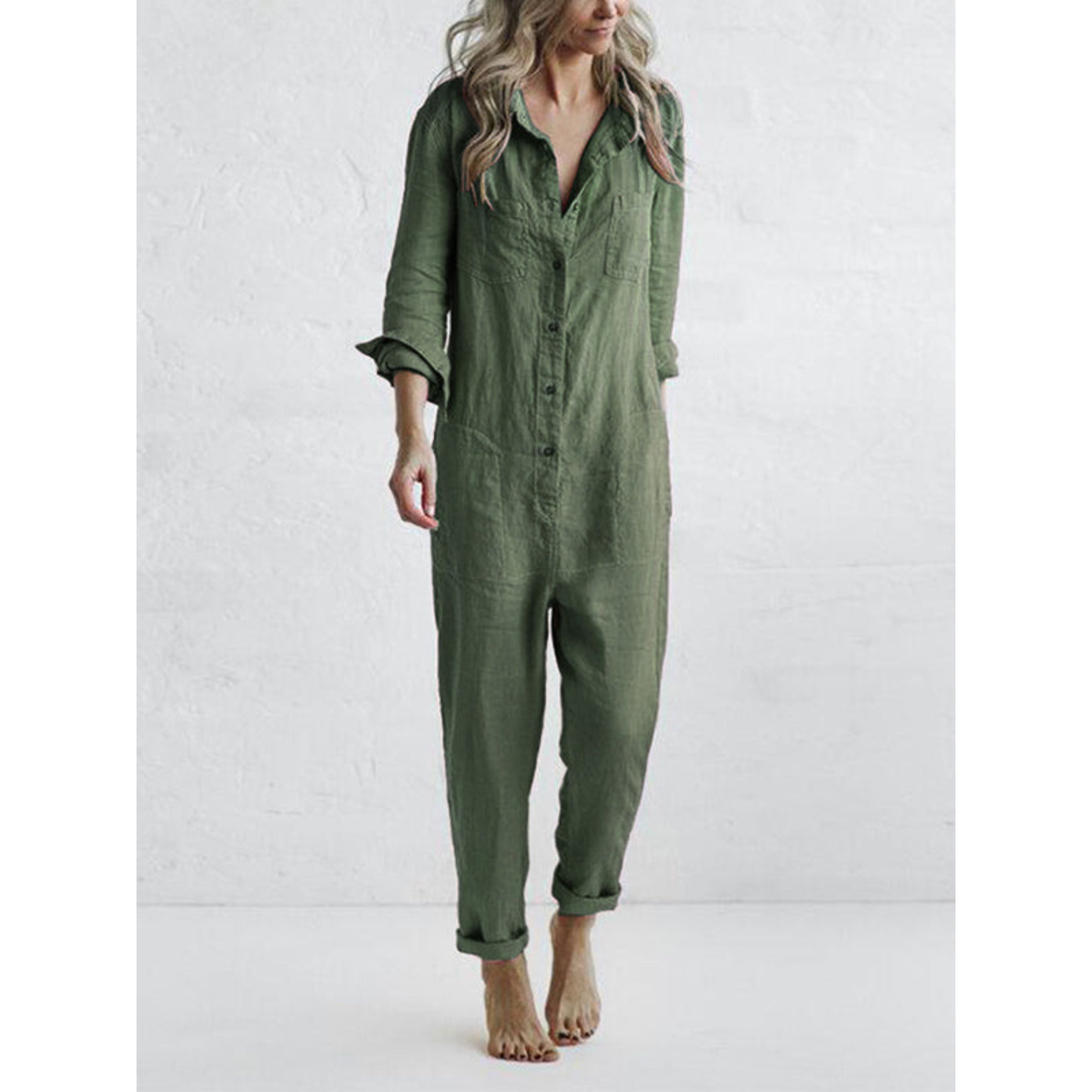 Casual Jumpsuit - Lange Mouw - Button-Up - Boilersuit - Dames Jumpsuit-Boutique Moda