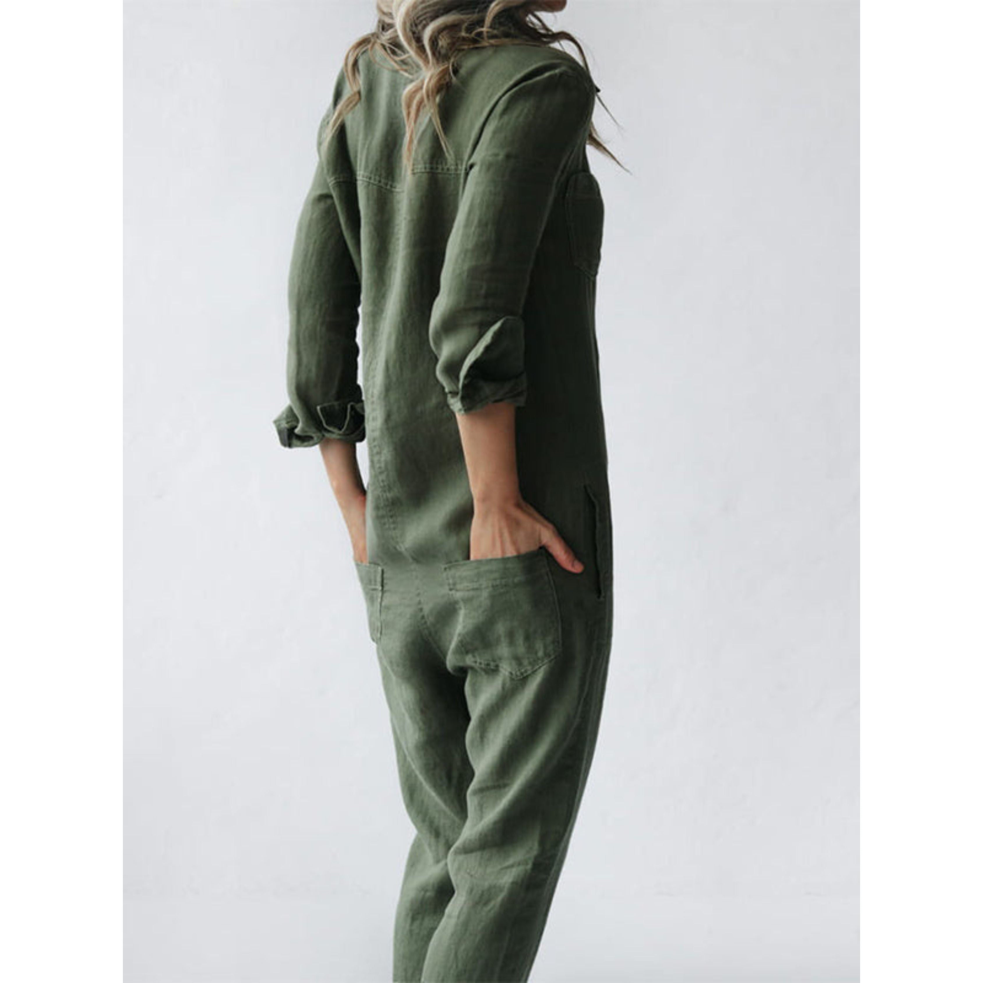 Casual Jumpsuit - Lange Mouw - Button-Up - Boilersuit - Dames Jumpsuit-Boutique Moda
