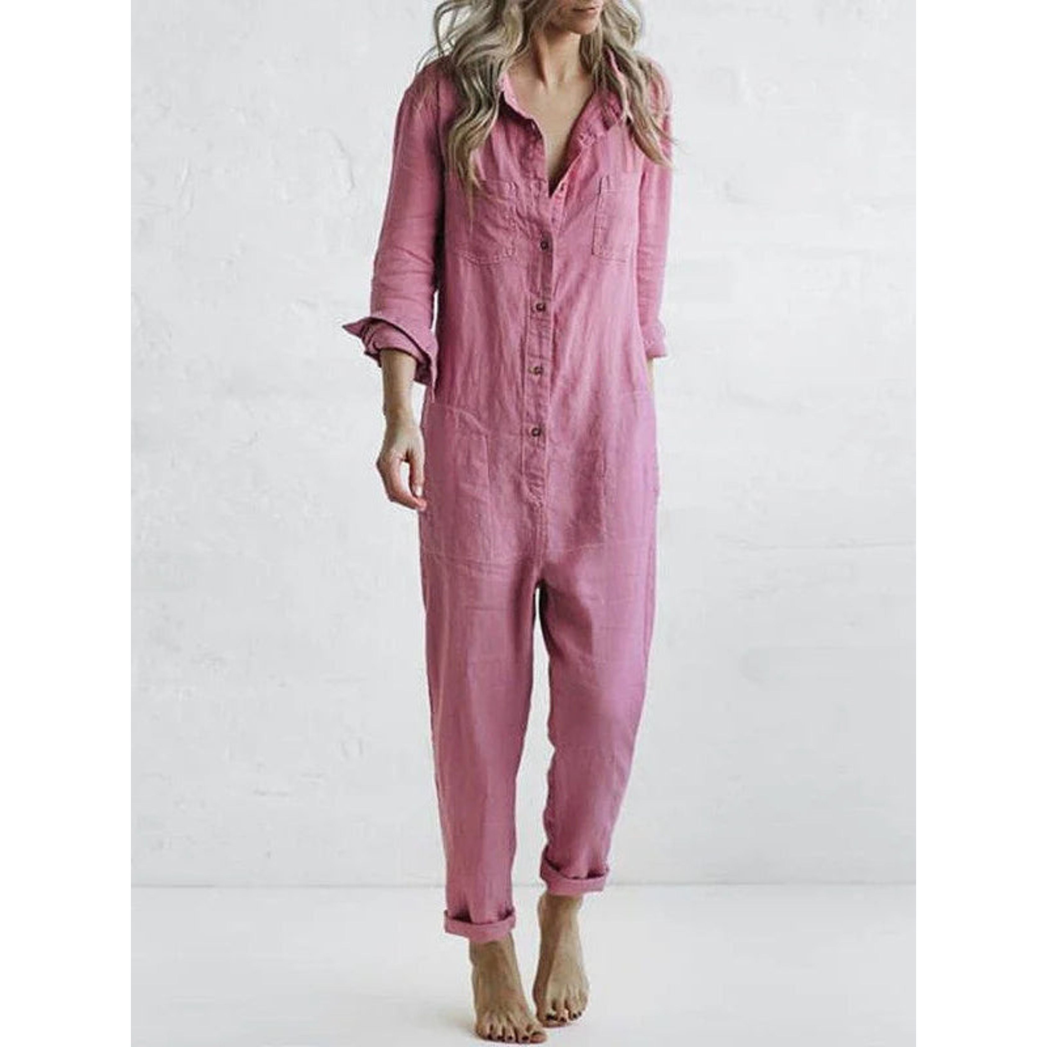 Casual Jumpsuit - Lange Mouw - Button-Up - Boilersuit - Dames Jumpsuit-Boutique Moda