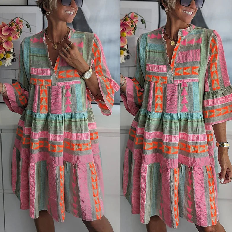Casual Jurk - Dames Loose Fit Knielange Jurk met Lange Mouwen-Boutique Moda