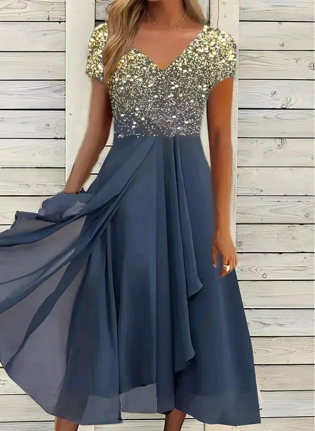 Chiffon Jurk | Korte Mouw | Bloemig | Zomerjurk | Midi Jurk-Boutique Moda