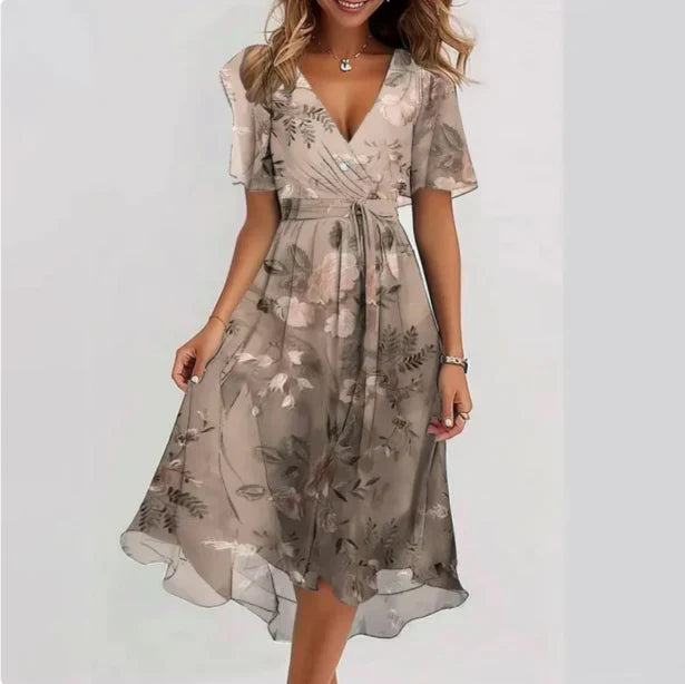 Chiffon jurk | V-hals | Vlindermouw | Midi jurk | Elegante jurk-Boutique Moda