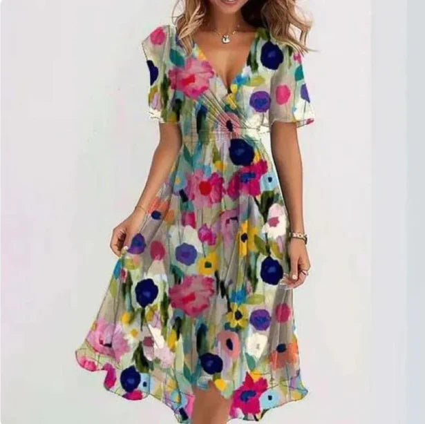 Chiffon jurk | V-hals | Vlindermouw | Midi jurk | Elegante jurk-Boutique Moda