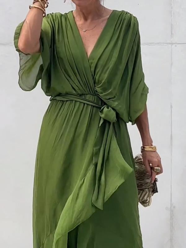 Chiffonjurk – Elegante, soepel vallende maxi-jurk met V-hals-Boutique Moda