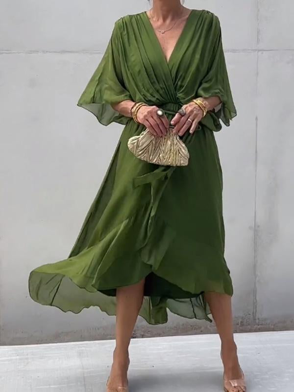 Chiffonjurk – Elegante, soepel vallende maxi-jurk met V-hals-Boutique Moda