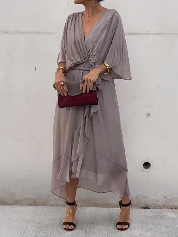 Chiffonjurk – Elegante, soepel vallende maxi-jurk met V-hals-Boutique Moda