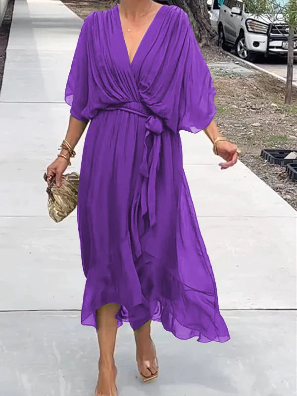 Chiffonjurk – Elegante, soepel vallende maxi-jurk met V-hals-Boutique Moda