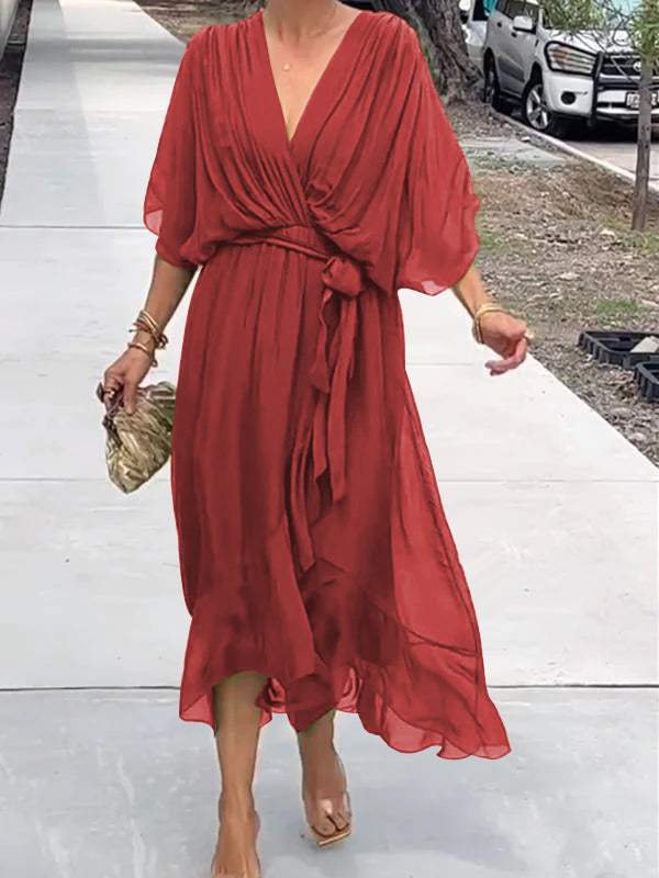Chiffonjurk – Elegante, soepel vallende maxi-jurk met V-hals-Boutique Moda