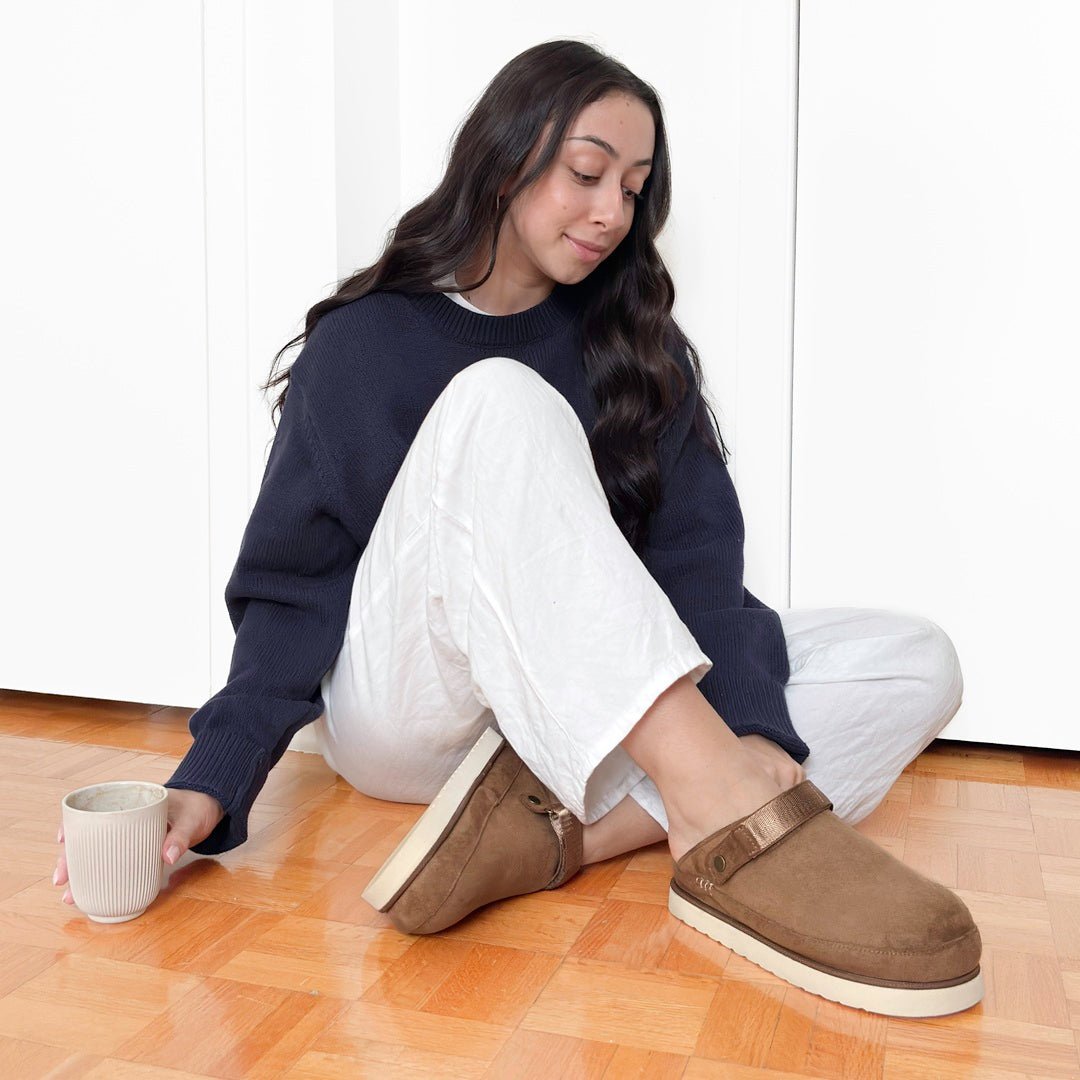 Clogs Dames | Vegan Suède Plateau | Verstelbare Hielband-Boutique Moda