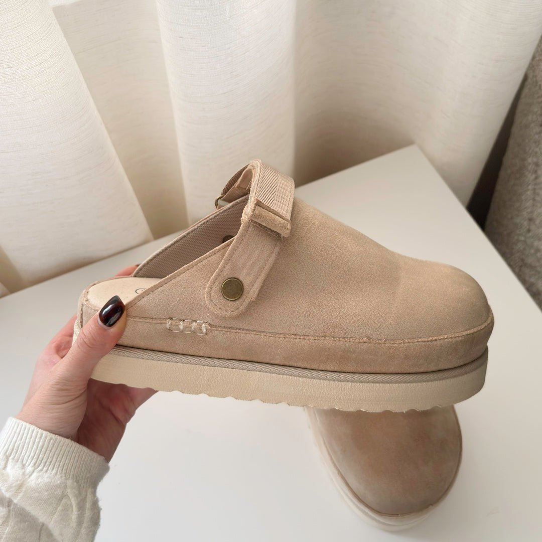 Clogs Dames | Vegan Suède Plateau | Verstelbare Hielband-Boutique Moda