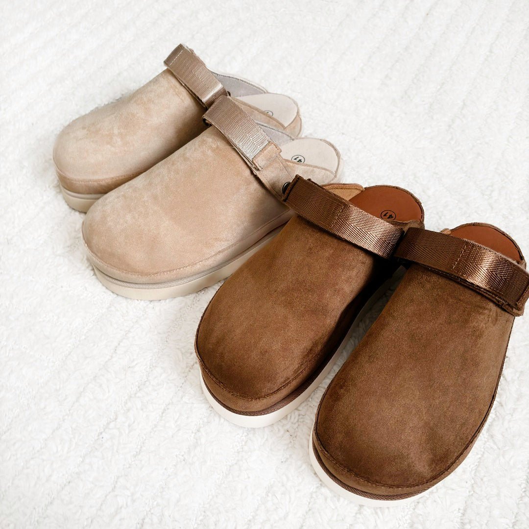 Clogs Dames | Vegan Suède Plateau | Verstelbare Hielband-Boutique Moda