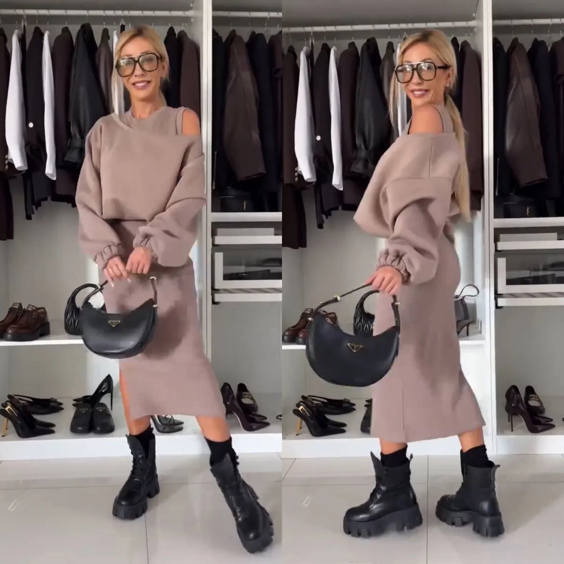 Co-Ord Set - Bodycon midi-jurk en sweater voor dames-Boutique Moda