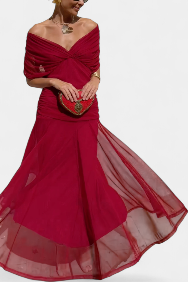 Cocktailjurk - Elegant - Soepel vallend - Off-shoulder jurk - Maxi-jurk-Boutique Moda