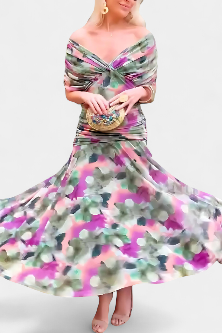 Cocktailjurk - Elegant - Soepel vallend - Off-shoulder jurk - Maxi-jurk-Boutique Moda