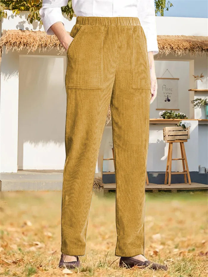 Corduroy Broek - Dames Casual Elastische Taille Rechte Pijp Koordbroek-Boutique Moda