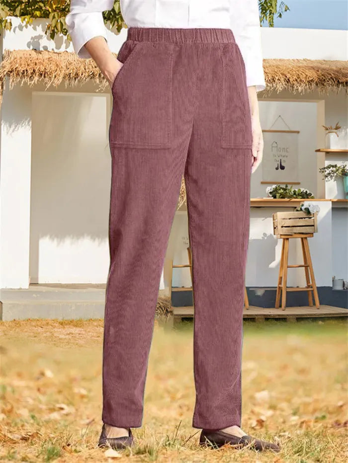Corduroy Broek - Dames Casual Elastische Taille Rechte Pijp Koordbroek-Boutique Moda