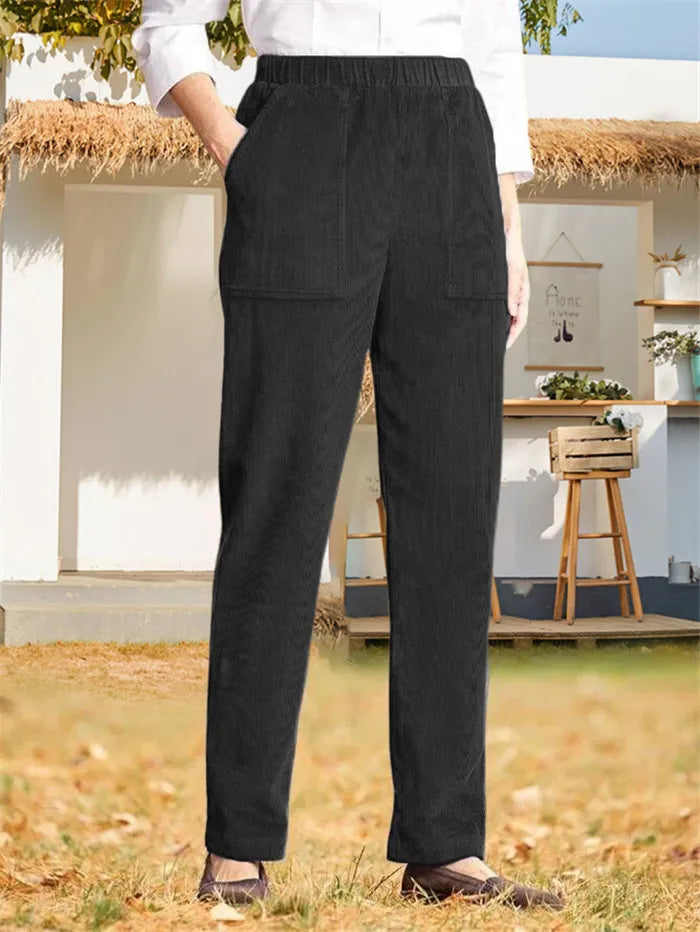 Corduroy Broek - Dames Casual Elastische Taille Rechte Pijp Koordbroek-Boutique Moda