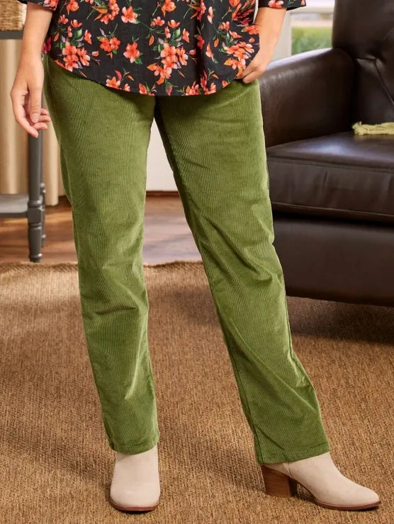 Corduroy Broek - Dames Casual Elastische Taille Rechte Pijp Koordbroek-Boutique Moda