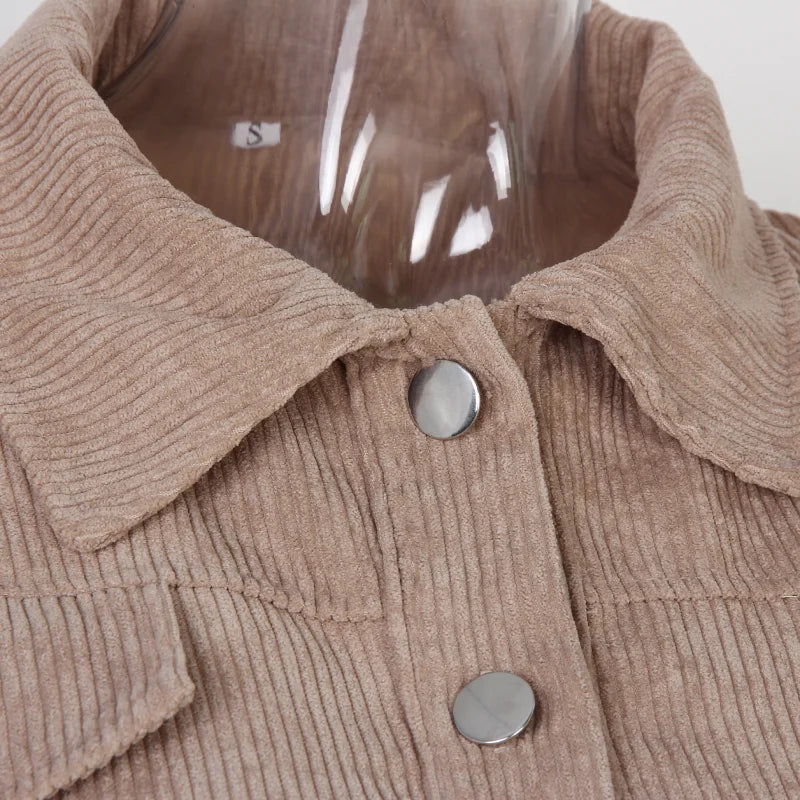 Corduroy Jas | Button-Up | Lantaarn Mouw | Cropped Jas | Bomberjack voor Vrouwen-Boutique Moda