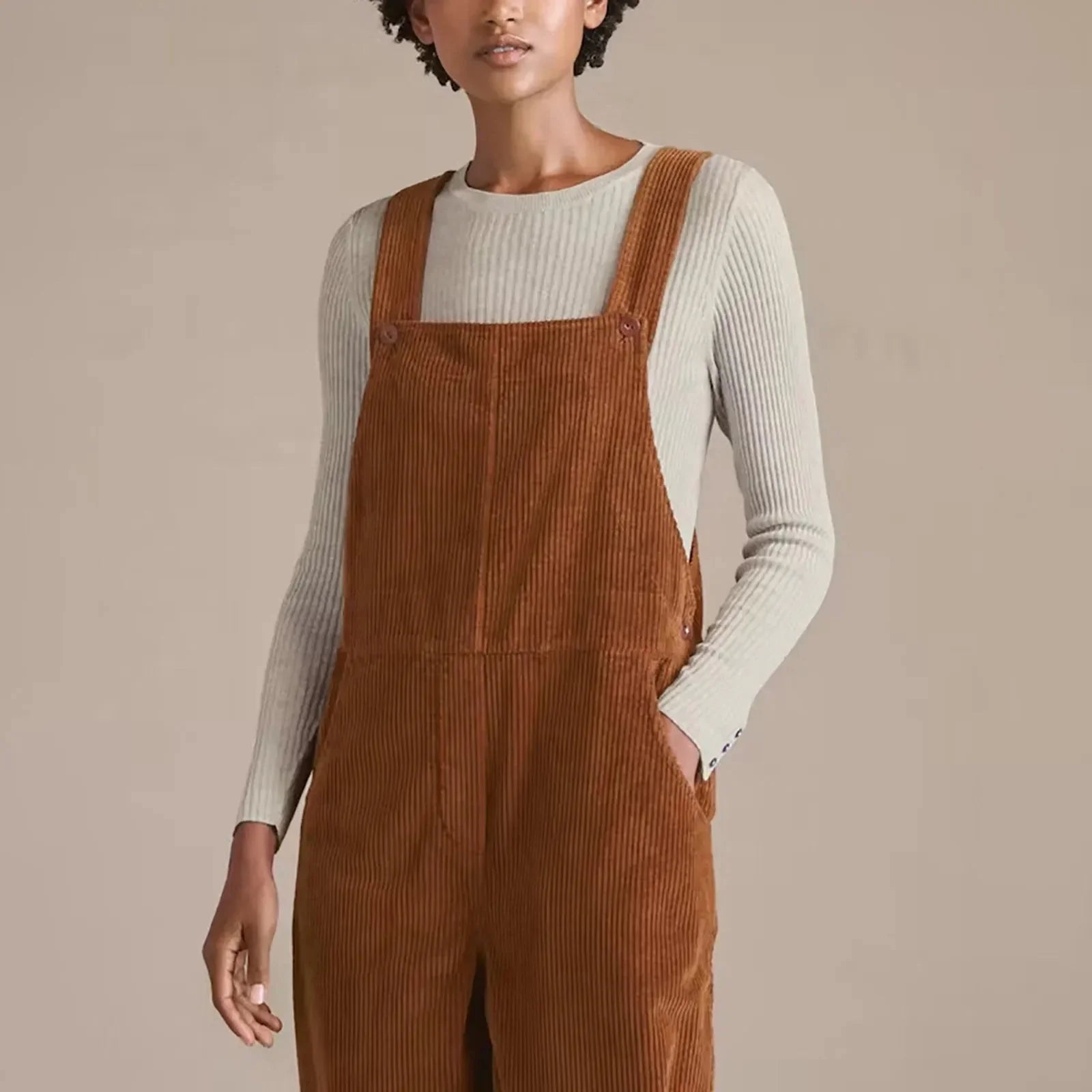 Corduroy tuinbroek | Bruin | Mouwloos | Corduroy Jumsuit | Vrouwen Overalls-Boutique Moda