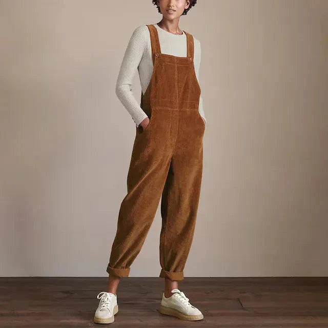 Corduroy tuinbroek | Bruin | Mouwloos | Corduroy Jumsuit | Vrouwen Overalls-Boutique Moda