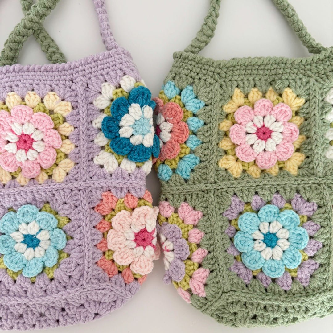 Crossbody Tas Dames | Gehaakt Bloemen | Roze Paars Groen-Boutique Moda